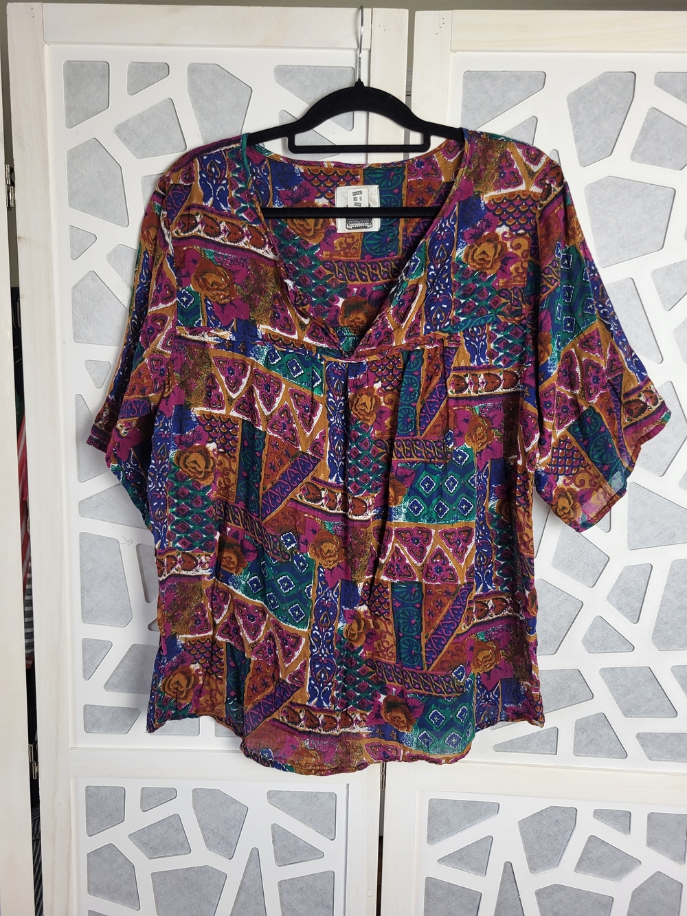 Furst Of A Kind Vintage Geometric Mosaic Blouse Top Size M